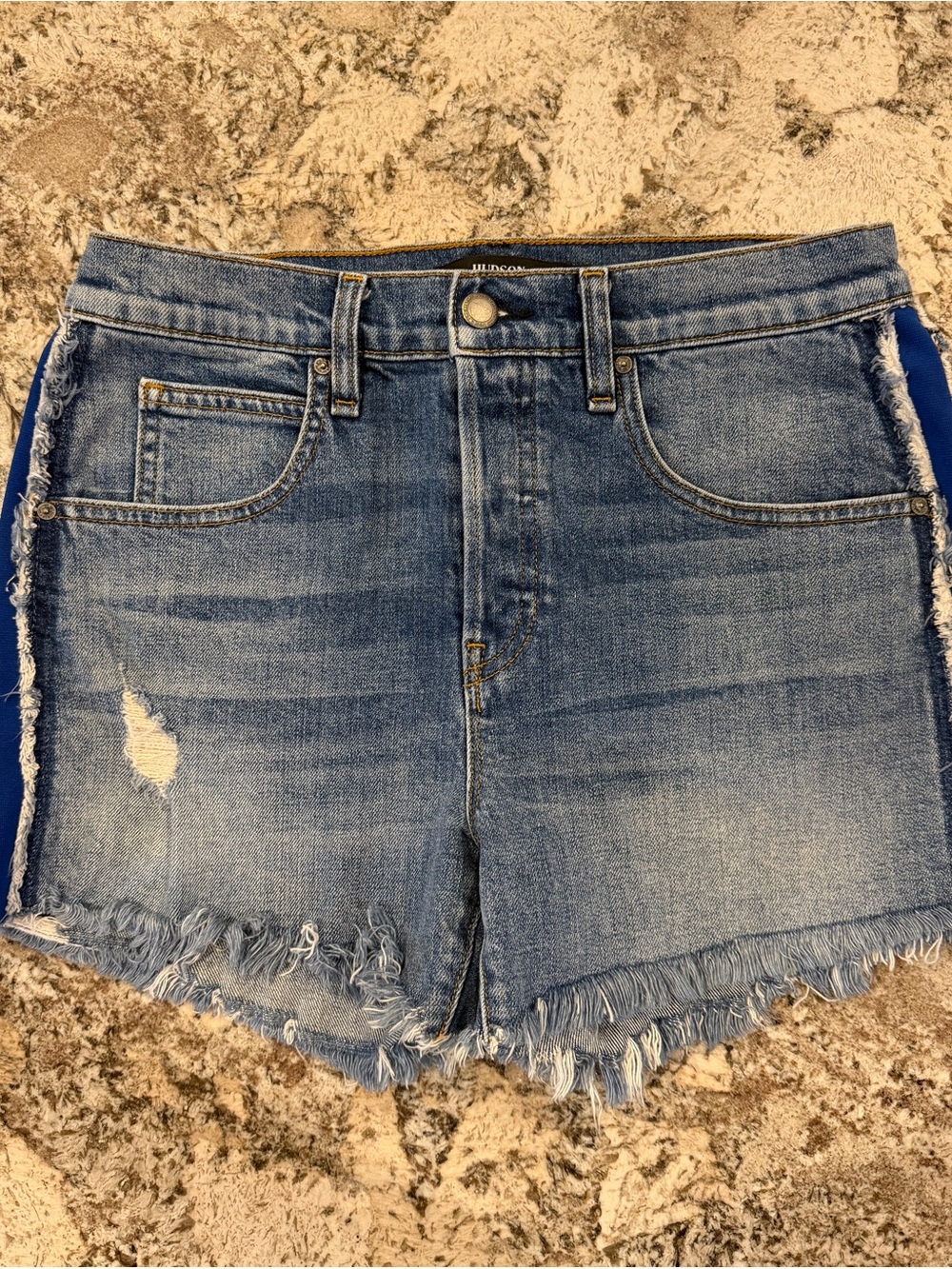 Hudson Jeans Medium Wash Distressed Frayed Hem Jean Shorts